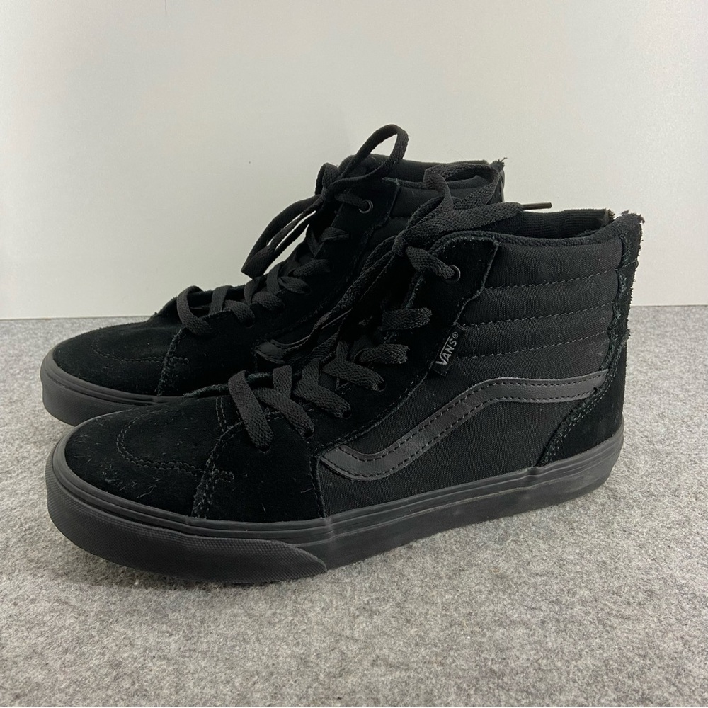 Vans Sk8-Hi High Top Black Monochrome Canvas & Suede Sneakers Youth Size 6